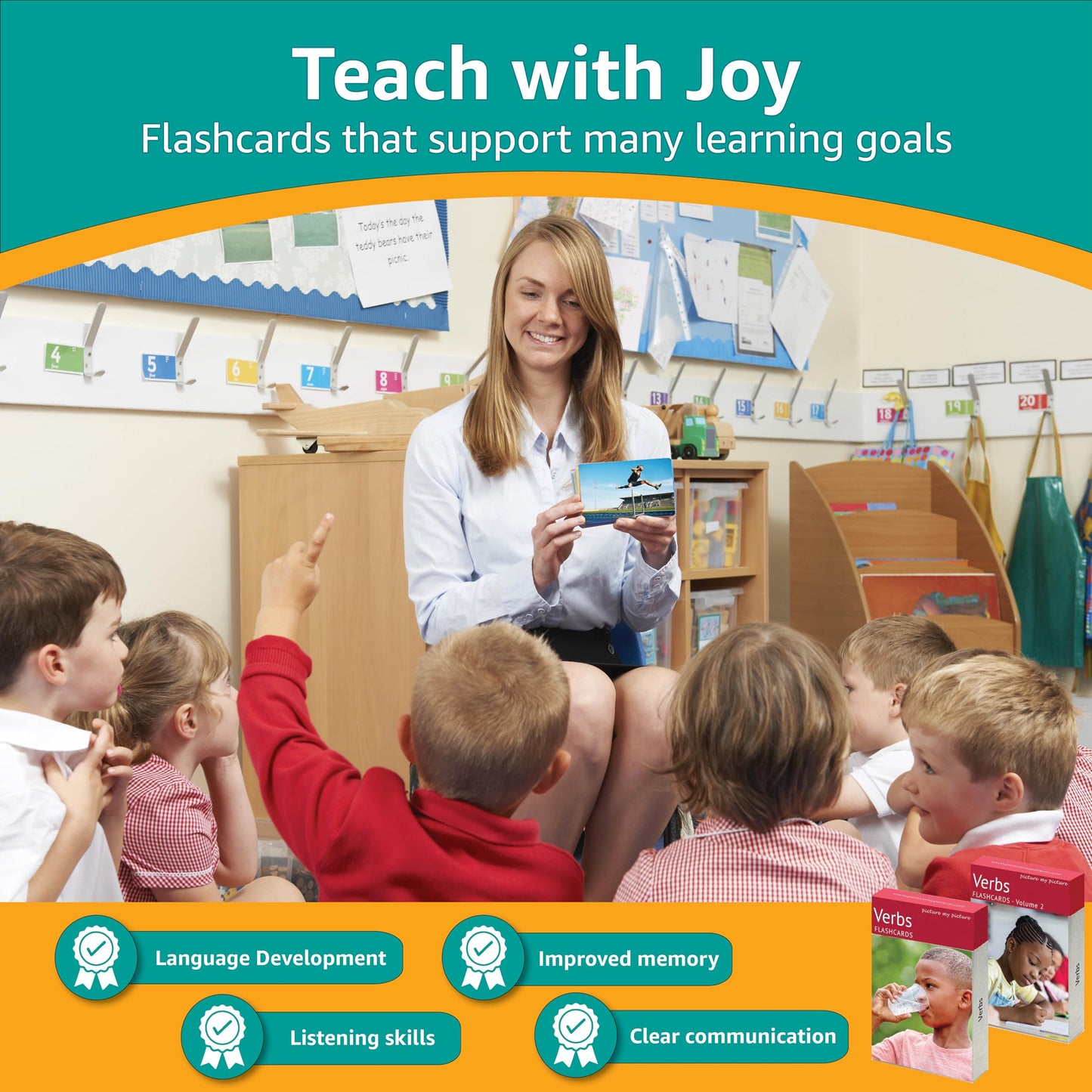 Picture My Picture Verbs Flash Card Bundle - Speech Therapy Tool for Vocabulary, Communication & Thinking, Scratch-Resistant with Activity Guide, Suitable for Education, ESL & ABA – Set of 80