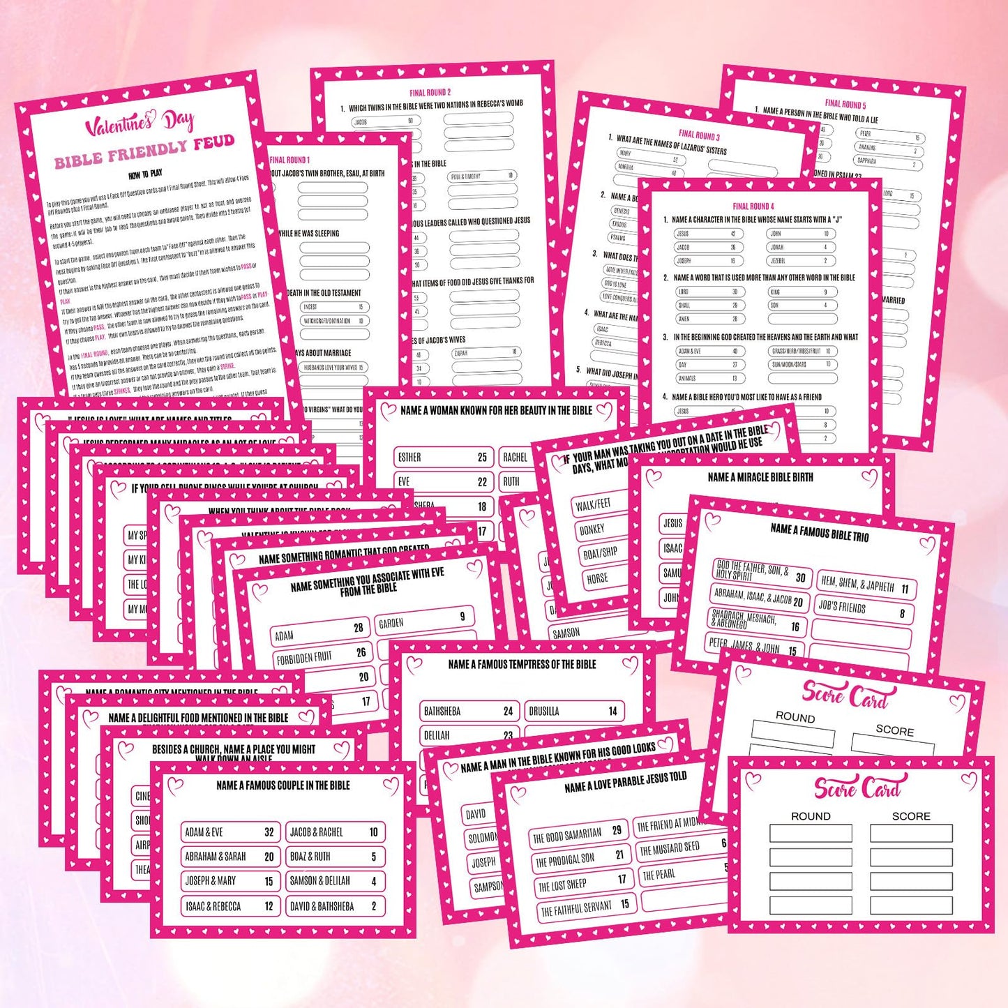 Humyoun Valentine's Day Friendly Feud Game with 2 Game Buzzers, Bible Feud Card Game for Family Game Night Fun Trivia Quiz Game for Party Office Class Groups Team
