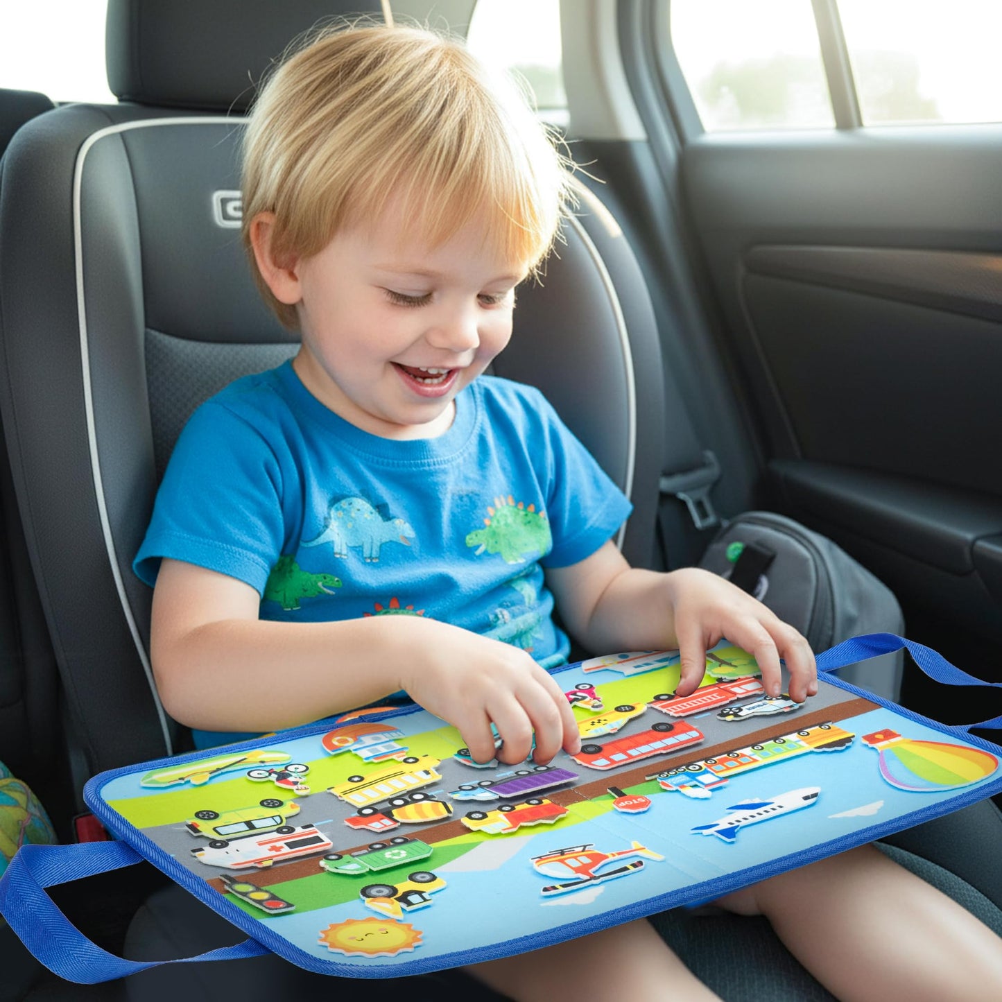 WATINC Travel Felt Board Story Set - 25PCS Portable Felt Board Educational Birthday Gift for Boys Girls, Themed Storytelling Preschool Early Learning Interactive Play Kit for Toddlers (Transportation)