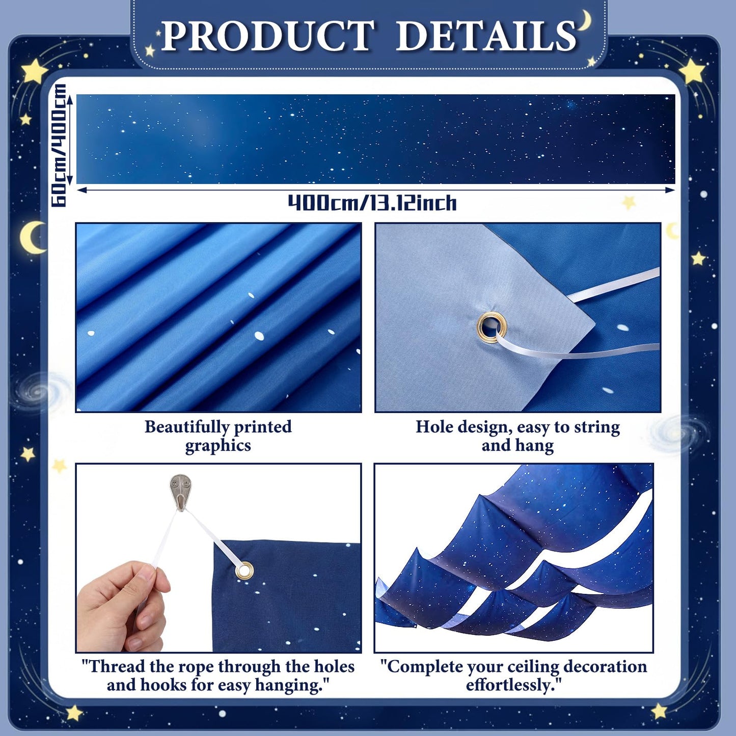 Relaxgiant 45 Pcs 2026 Space Celing Decoration for Classroom 24" x 13ft Galaxy Hanging Backdrop, Star Hanging Ornament, Solar System Paper Lanterns, Hooks for Kids Birthday VBS School Party Decor