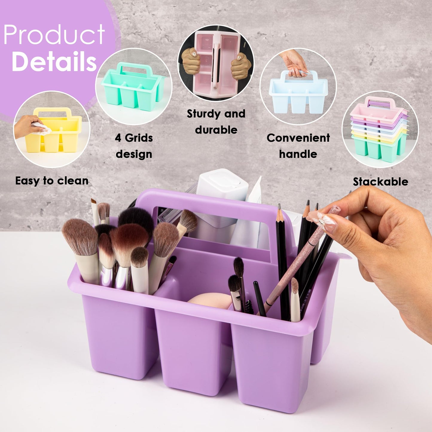 Find Scrapblooms Plastic Caddy With Handle,Protable Classroom Craft Caddy, 6-pack Storage Caddy For Pencil,Pen,Craft Tools (Pastel Color)