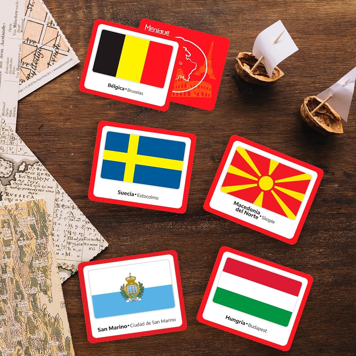 Menique Flags of Europe Memory Matching Game – 100 Cards (50 Pairs) with Flag, Country & Capital – Educational Geography Game for Kids and Adults