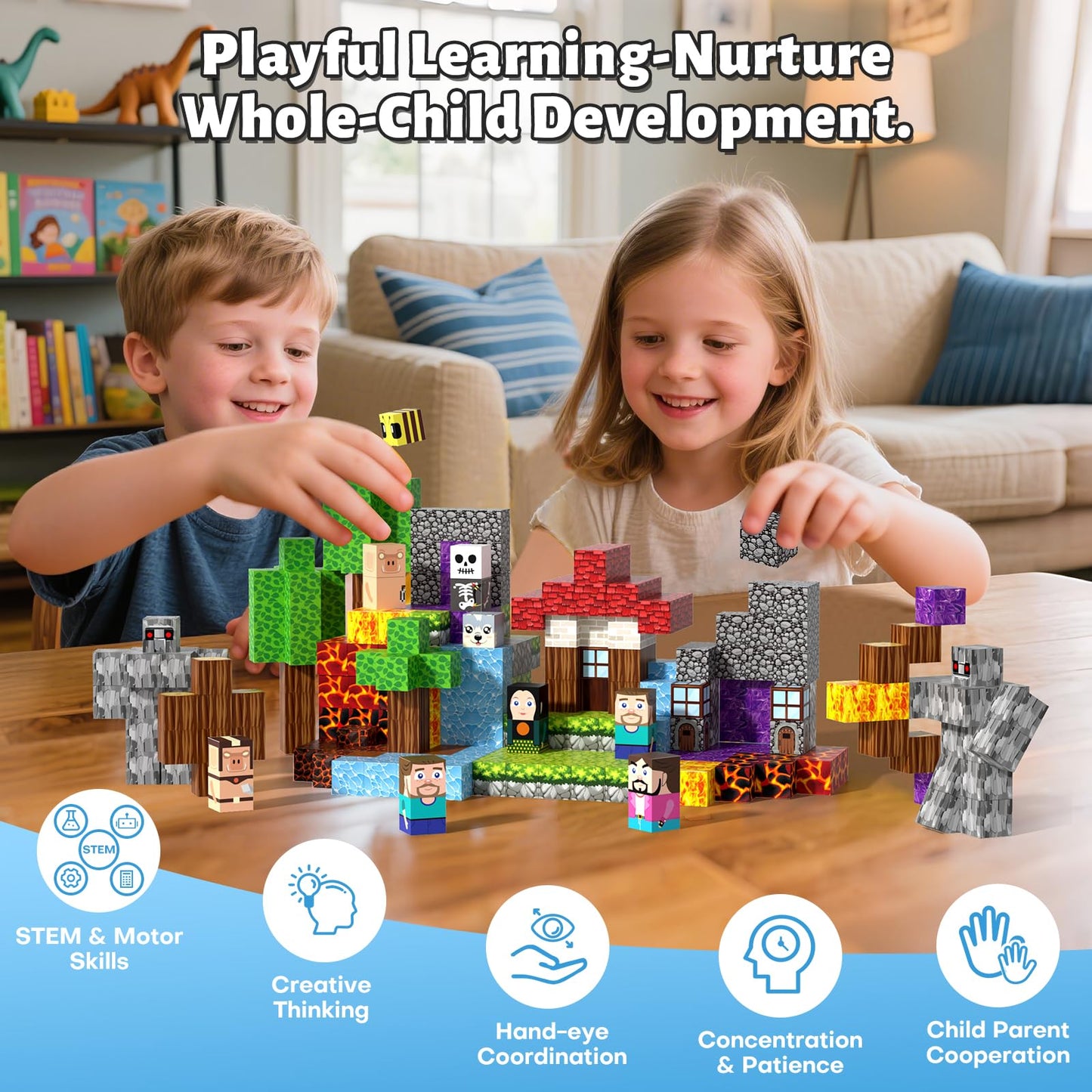 Gryxpox 150pcs Magnetic Blocks, Magnetic Building Blocks, Magnet Tiles with Adventure World Blocks, Magnetic Blocks for Kids Ages 4-8, STEM Sensory Toys for Ages 3+ Toddlers Girl Boys Birthday Gifts