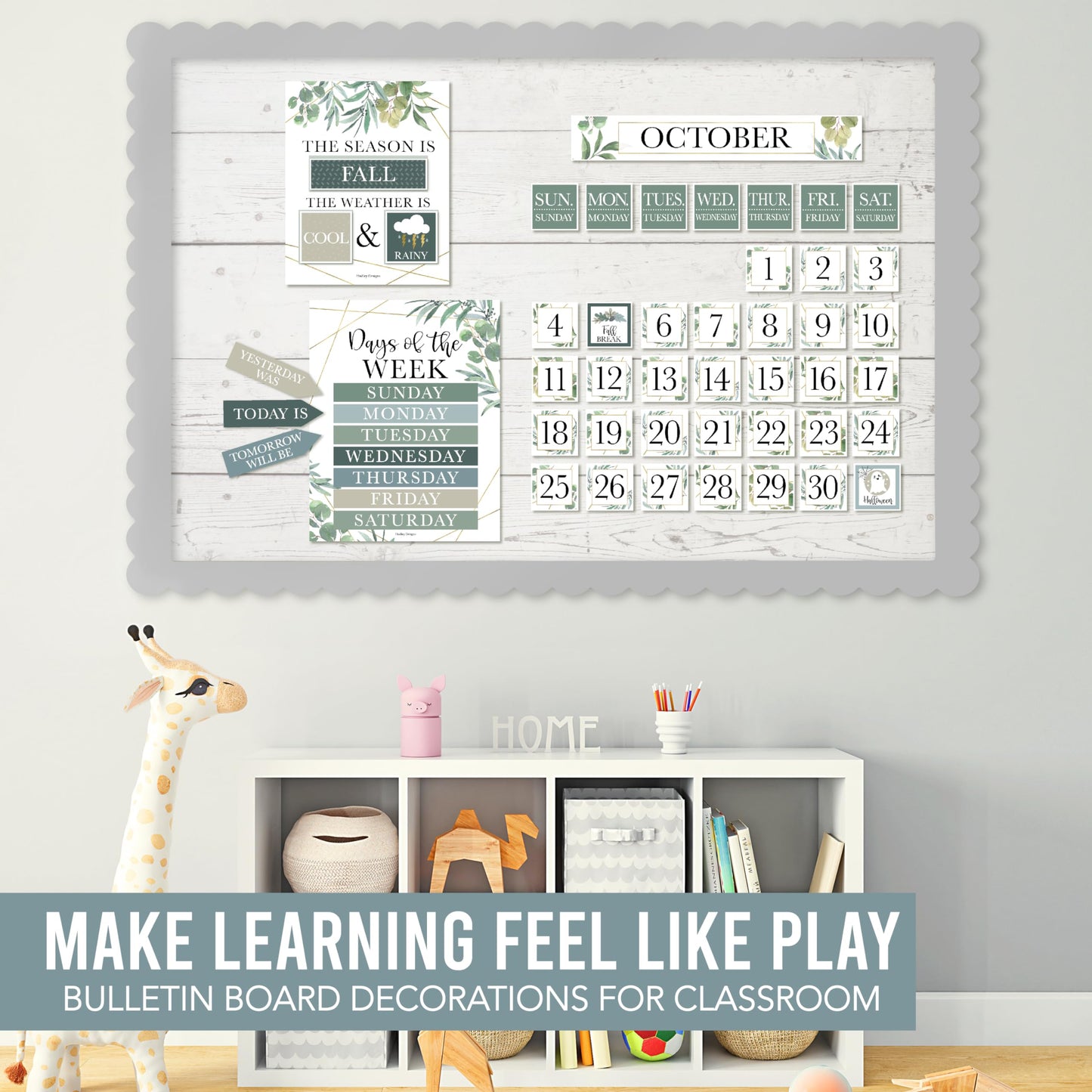 Hadley Designs Classroom Calendar Set Bulletin Board Decorations - Greenery School Calendar for Classroom Decor, Kindergarten Preschool Elementary Teacher Must Haves, Homeschool & Daycare Essentials