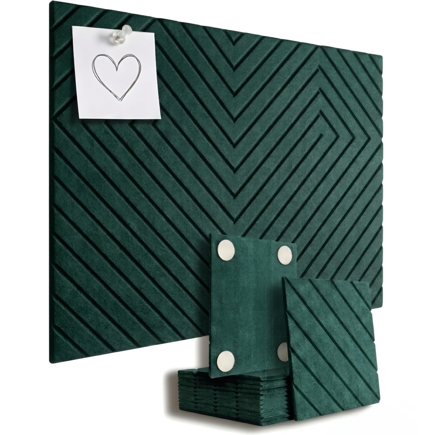 Felt Bulletin Board for Wall – Diagonal Slat Pinboard Tiles, Cork Board Alternative, 36x48in, Push Pins & Adhesive Tabs, Home Office & Classroom, 12-Pack (Velvet Green)