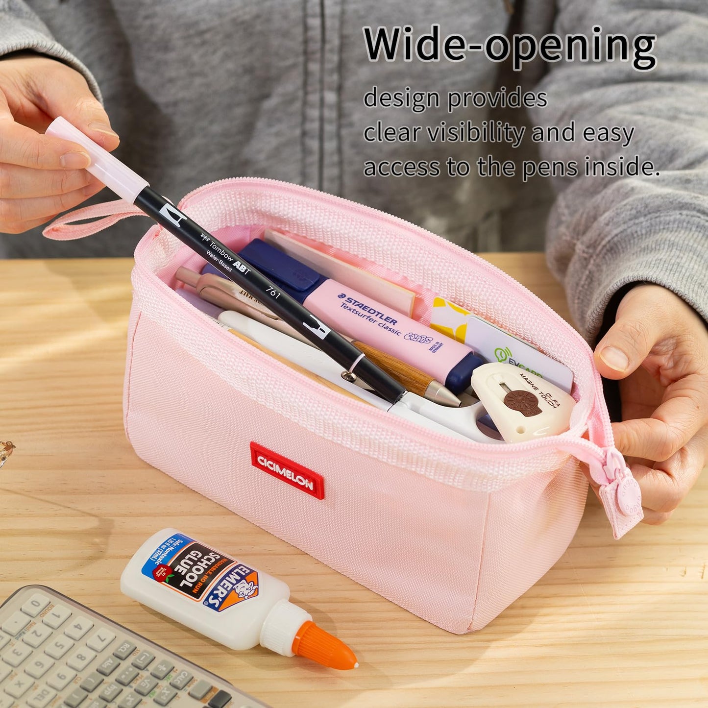 CICIMELON Pencil Case Large Capacity Pen Pouch Multifunctional Pencil Bag for School Students Teen Girls Office Women Adult (Light Pink)
