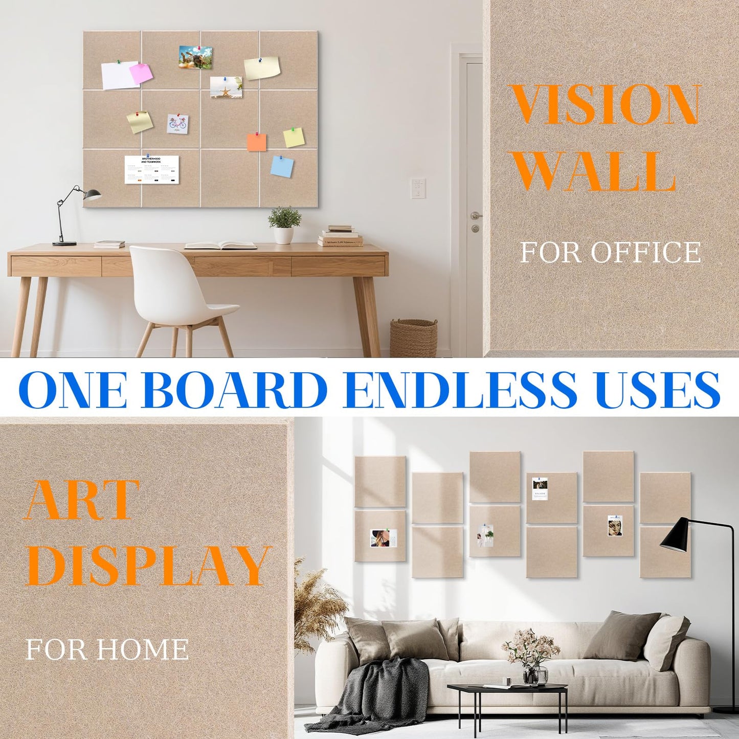 DOLLAR BOSS Large Cork Board for Wall 48" x 36" x 0.5" Bulletin Board 12 Packs Corkboard Tiles Self Adhesive Felt Wall Tiles for Office Home School, Latte