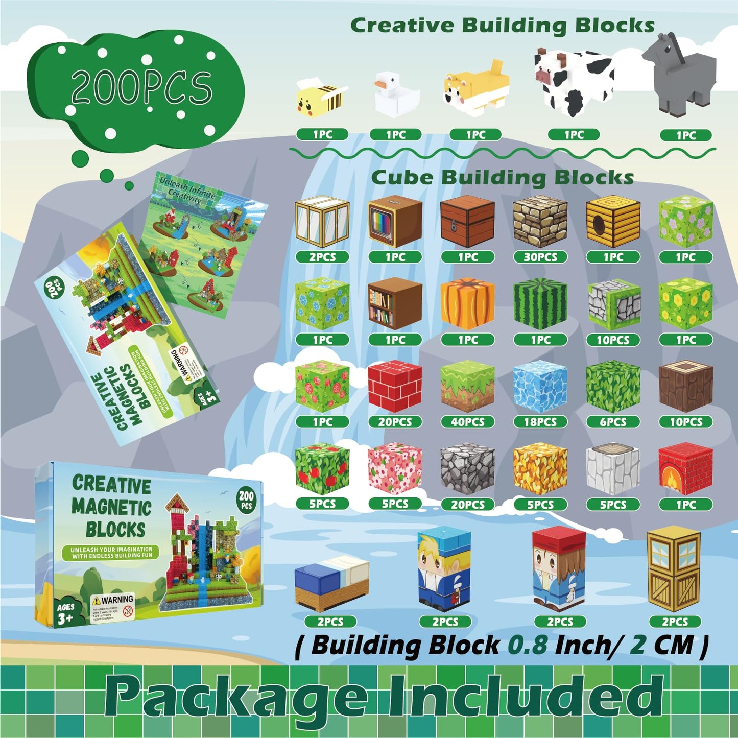 Oryvold 200 PCS Magnetic Blocks - Upgraded STEM Building Toys for Kids Featuring 5 Colorful Animal-Shaped Blocks, Magnetic Tiles for Kids 3+ Boys and Girls Christmas Birthday Gifts
