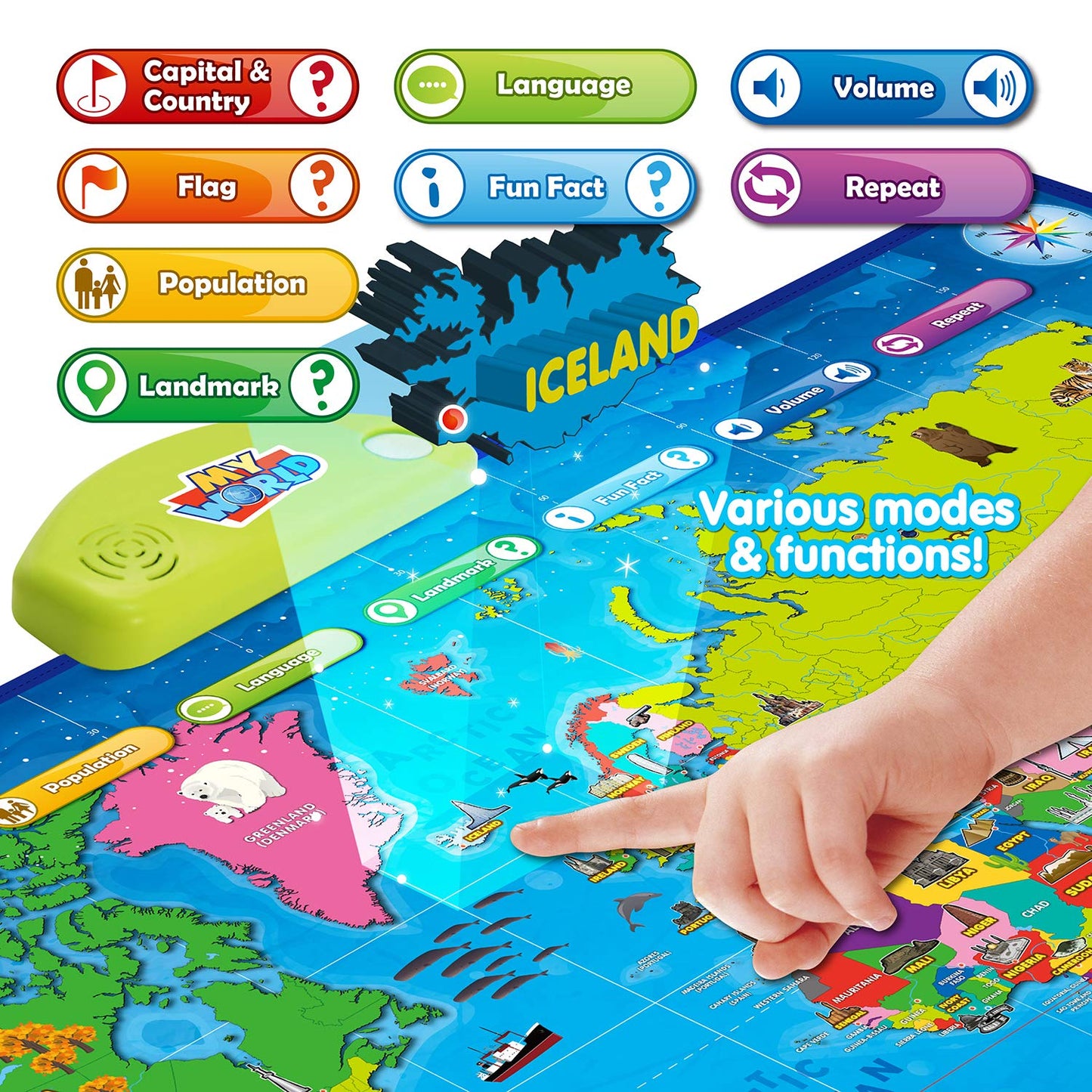BEST LEARNING i-Poster My World – Interactive Talking World Map for Kids Ages 5-12 to Learn Countries, Flags, and Fun Facts About Our Planet
