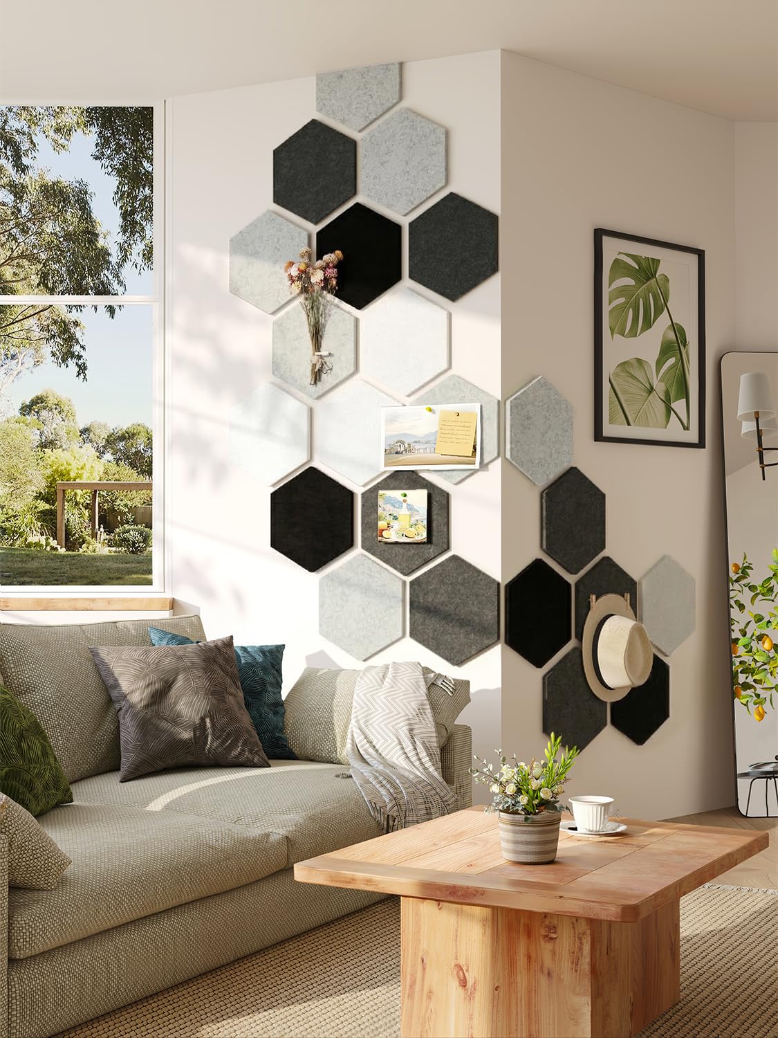 Uoisaiko 8 Pack Hexagon Felt Bulletin Board Tiles - 11.8" Large Thick Pin Board for Walls with 30 Push Pins, DIY Boards for Office Home School Decor, Aesthetic Hex Cork Board Alternative