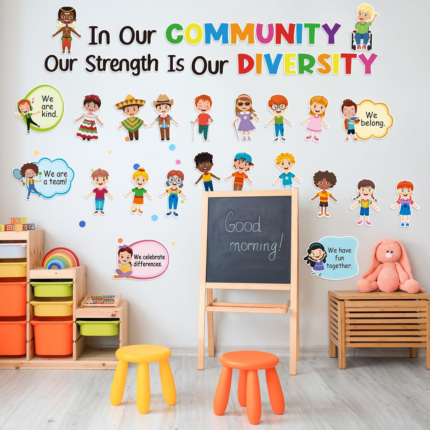 HIQINLUG Diversity Strength Bulletin Board Decorations Set - Diversity Classroom Decor, Multicultural Bulletin Board, Earth Day Classroom Decor, Paper Cutouts, Wall Art
