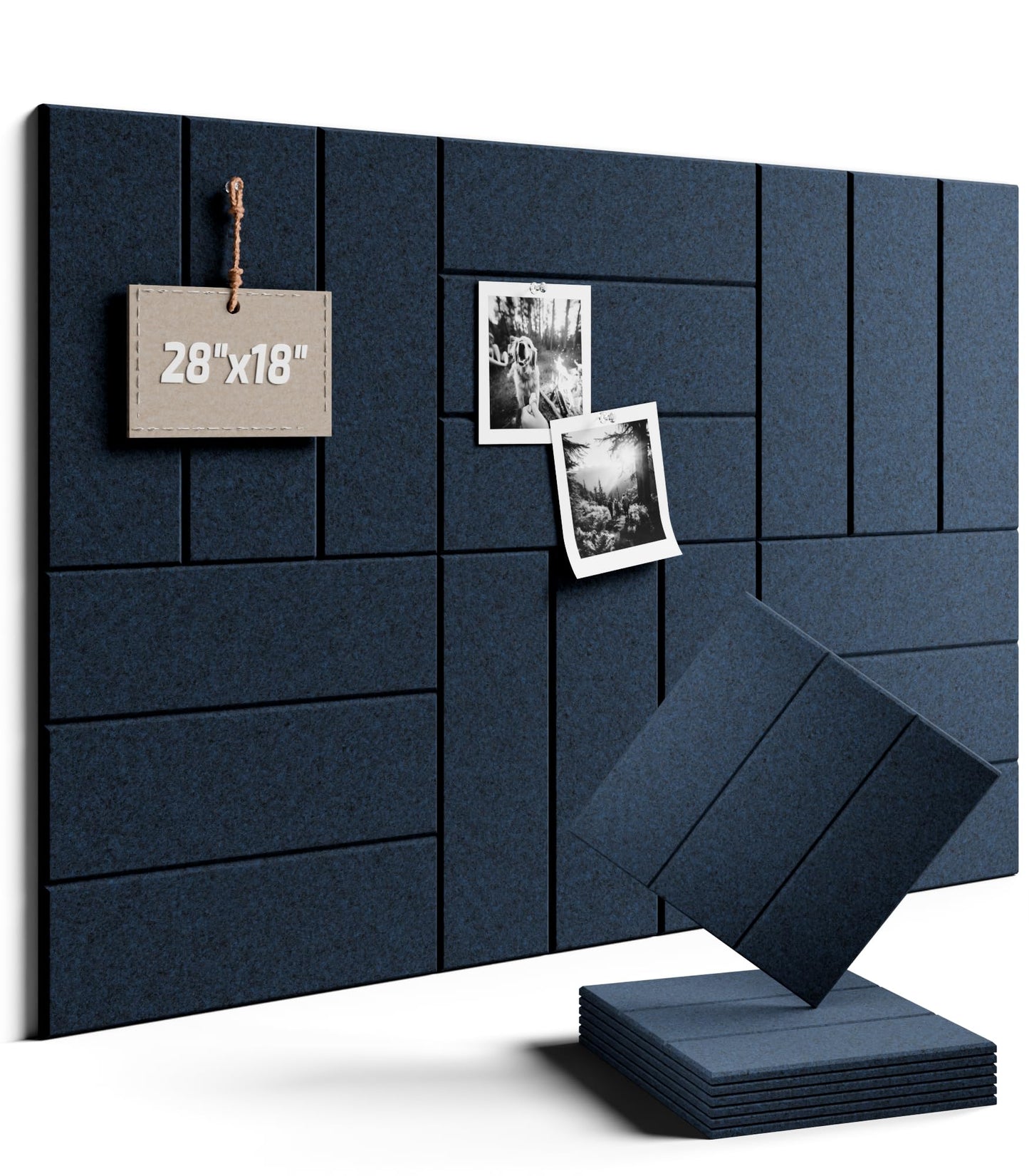 Felt Bulletin Board Tiles -28"x18" with 40 Adhesive Tabs, Cork Board Alternative for Office Decor, Push Pin Board Wall Organizer 6-Pack (Carbon Blue)
