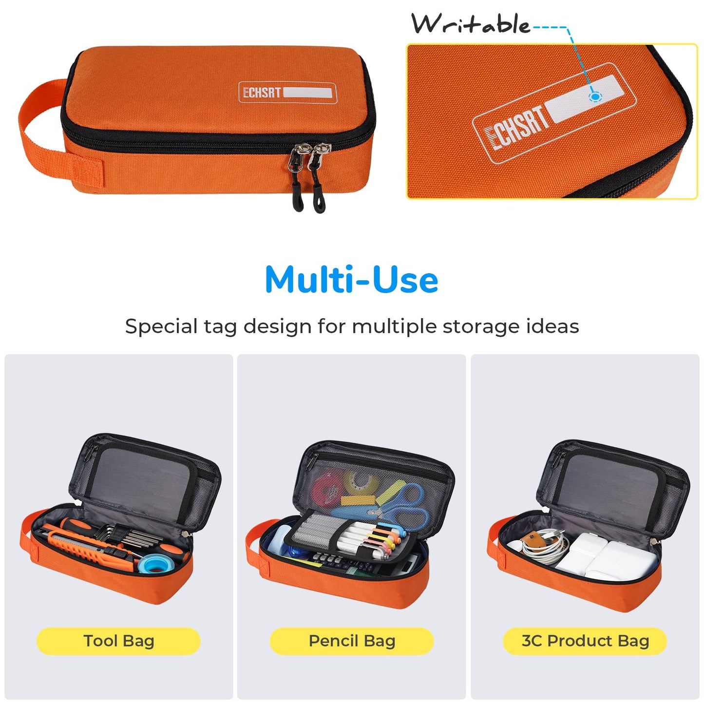 ECHSRT Pencil Case for Men Women, Large Pen Bag for Adults, Portable Pencil Pouch Aesthetic with Handle, Zipper Cases for Office Organizer Orange