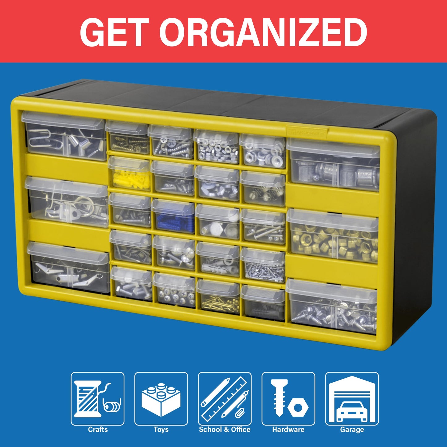 Akro-Mils 26-Drawer Plastic Drawer Storage Cabinet for Garage Organization, Bead Organizer, Building Bricks Storage, Teacher Toolbox, Makeup Organizer, 20" W x 6" D x 10" H, 10726 Black