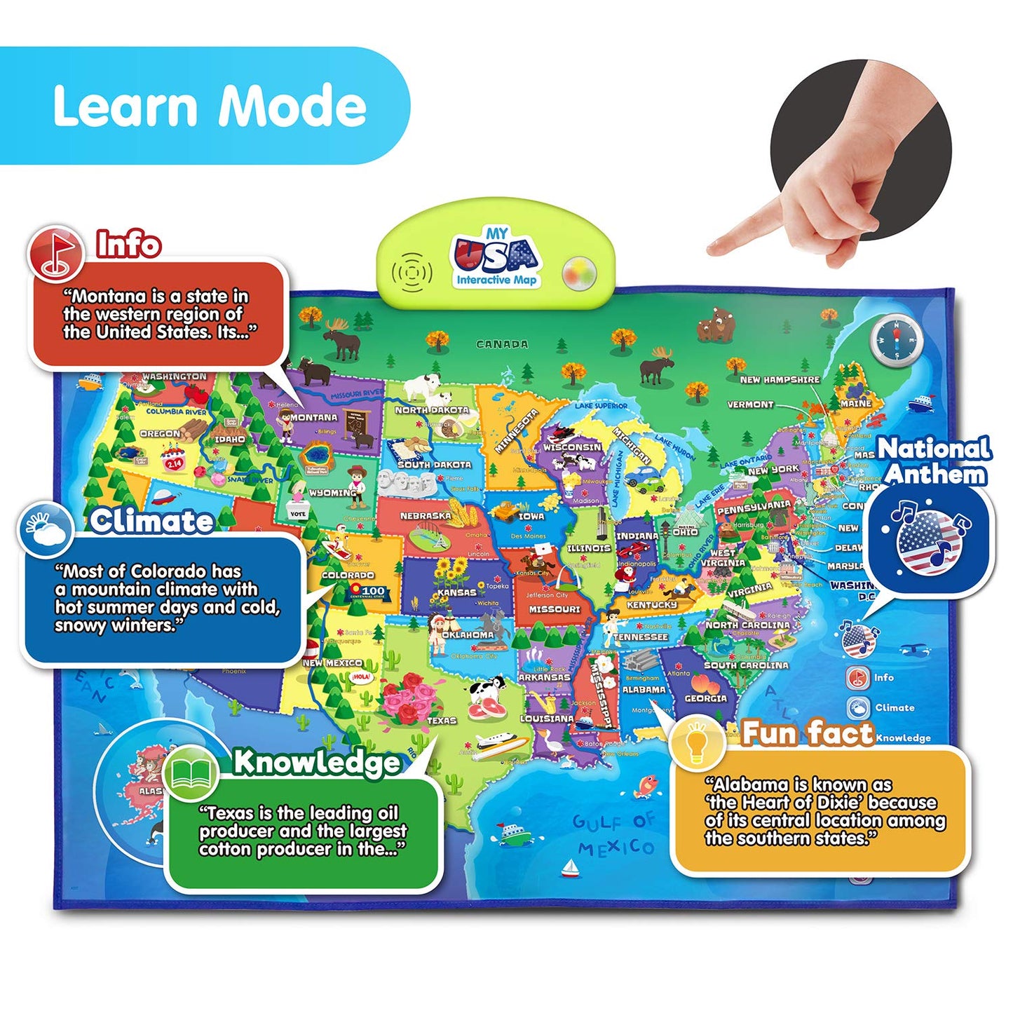 BEST LEARNING i-Poster My USA - Interactive Talking United States Map for Kids Ages 5-12 - Birthday Gift for 5 6 7 Year Old Boys & Girls - STEM Homeschool Educational Toy