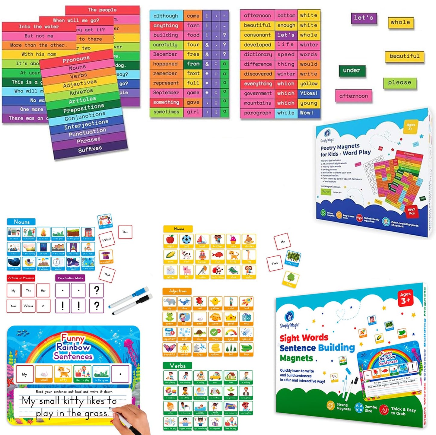 Simply Magic 1047 PCS Poetry Magnets for Kids & 104 PCS Sentence Building for Kids