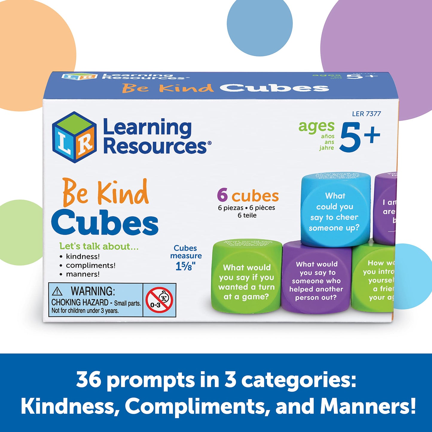 Learning Resources Be Kind Cubes, 6 pieces, Ages 5+ Social Emotional Learning Toys, Speech Therapists Materials, Emotional Intelligence Toys
