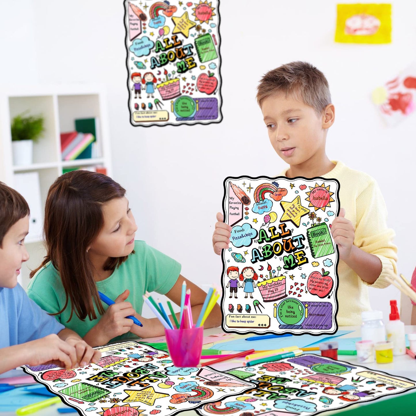 Pajean 50 Pcs All About Me Posters Student Activity Kit - Star Student Poster for Classroom Must Haves - First Day of School Activity for Kindergarten & Elementary