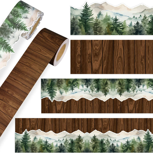 Trandraft 2 Rolls 65.6ft Forest Mountain Board Border Decorations Nature Wood Grain Border Trim Back to School Forest Mountain Classroom Decor for School Classroom Office Chalkboard Home Decor