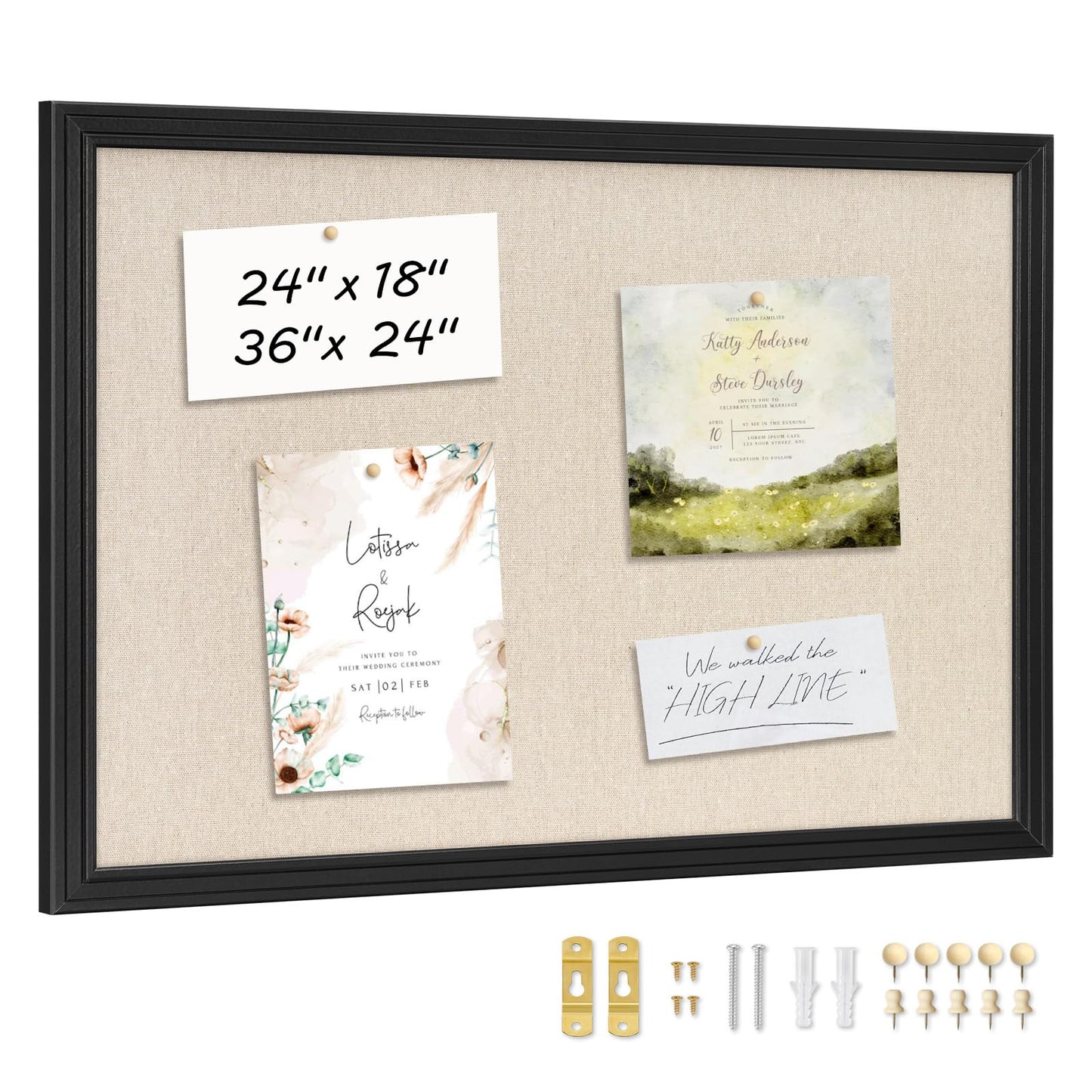 DOLLAR BOSS Linen Bulletin Board 36" x 24", Decorative Cork Boards for Walls with White Wood Frame, Premium Fabric Pin Board for Office, Home & School Room Decor, Black