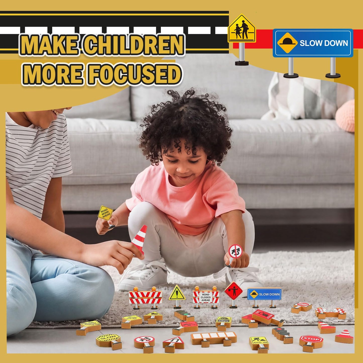 Blosssound Wooden Toys Set for Preschool Classroom - Multicultural Career People Blocks Educational Wooden Play for Kids Learning Toys Play Games Activity Supplies(26 Pcs,Construction Signals)