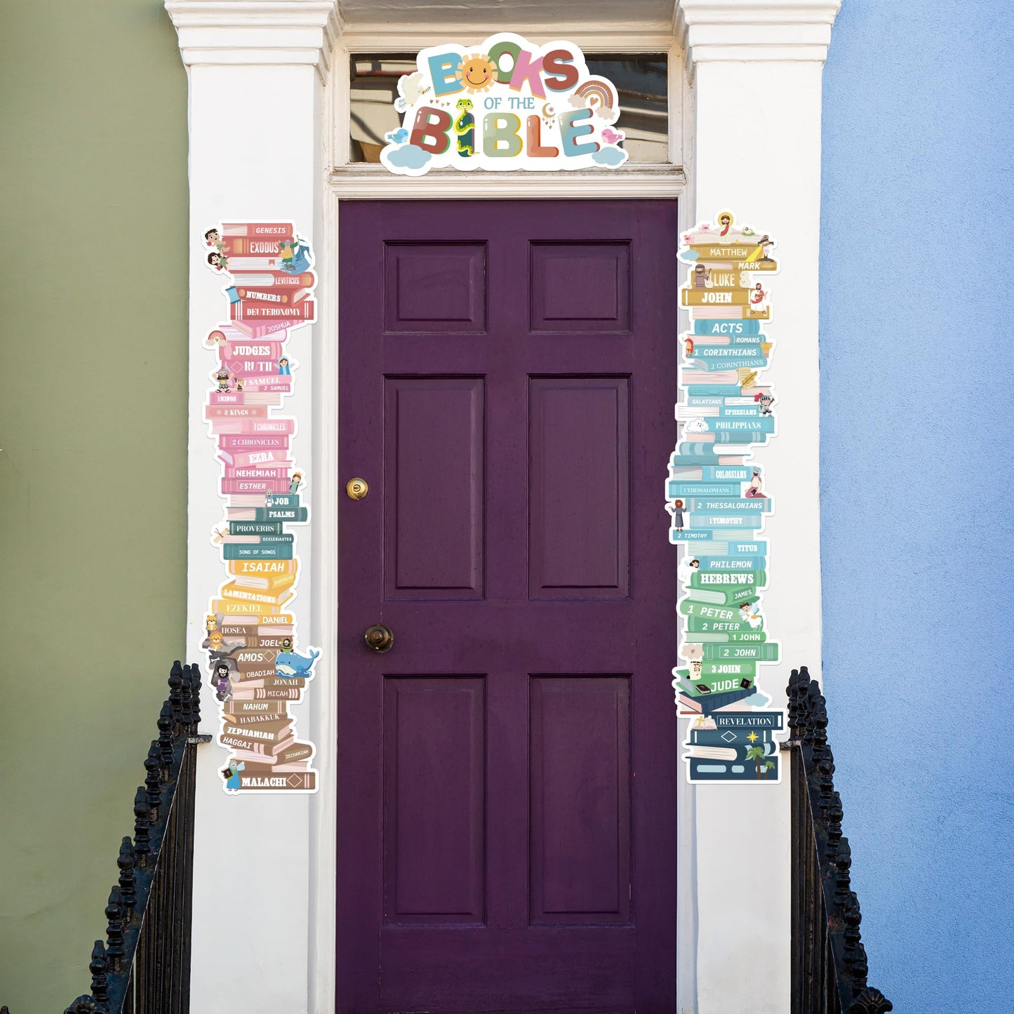 Yopyame Boho Books of the Bible Posters - 16PCS Educational Bible Door Borders Books of the Bible Door Cover for Scripture Church Bible Religious Christian Learning Posters for Classroom Sunday School