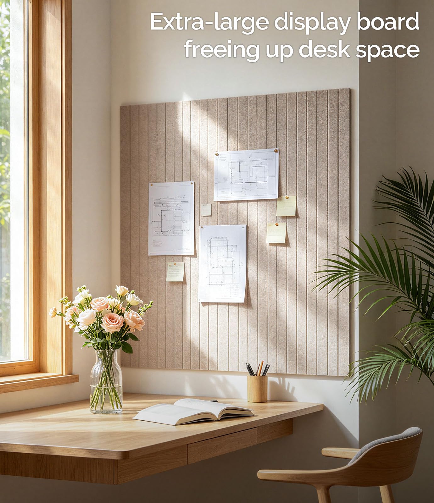 Bounmer Large Cork Board Alternative 48“ x 36”, 12-Pack Felt Bulletin Board Tiles with 60 Safe Removable Adhesive Tabs & 30 Pushpins, Cork Boards for Office Walls Decor (Taupe)