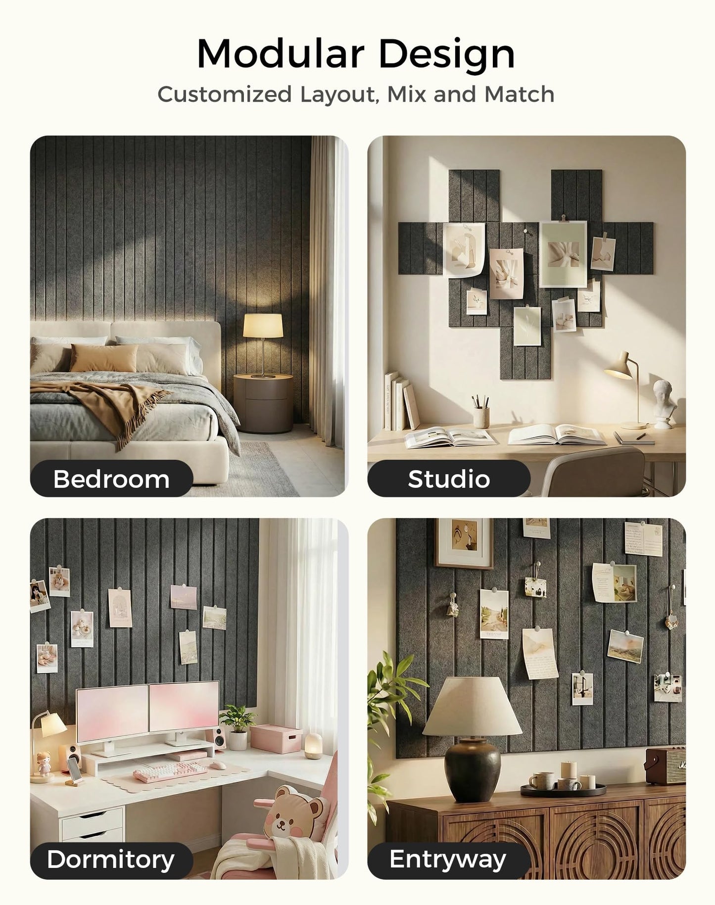 Aothia 12-Pack Felt Bulletin Board Tiles - 48x36 Modular Pin Board for Walls, 0.2" Thick Cork Board Alternative for Office & Classroom, 70 Adhesive Tabs & 40 Pushpins Included (Charcoal Gray)