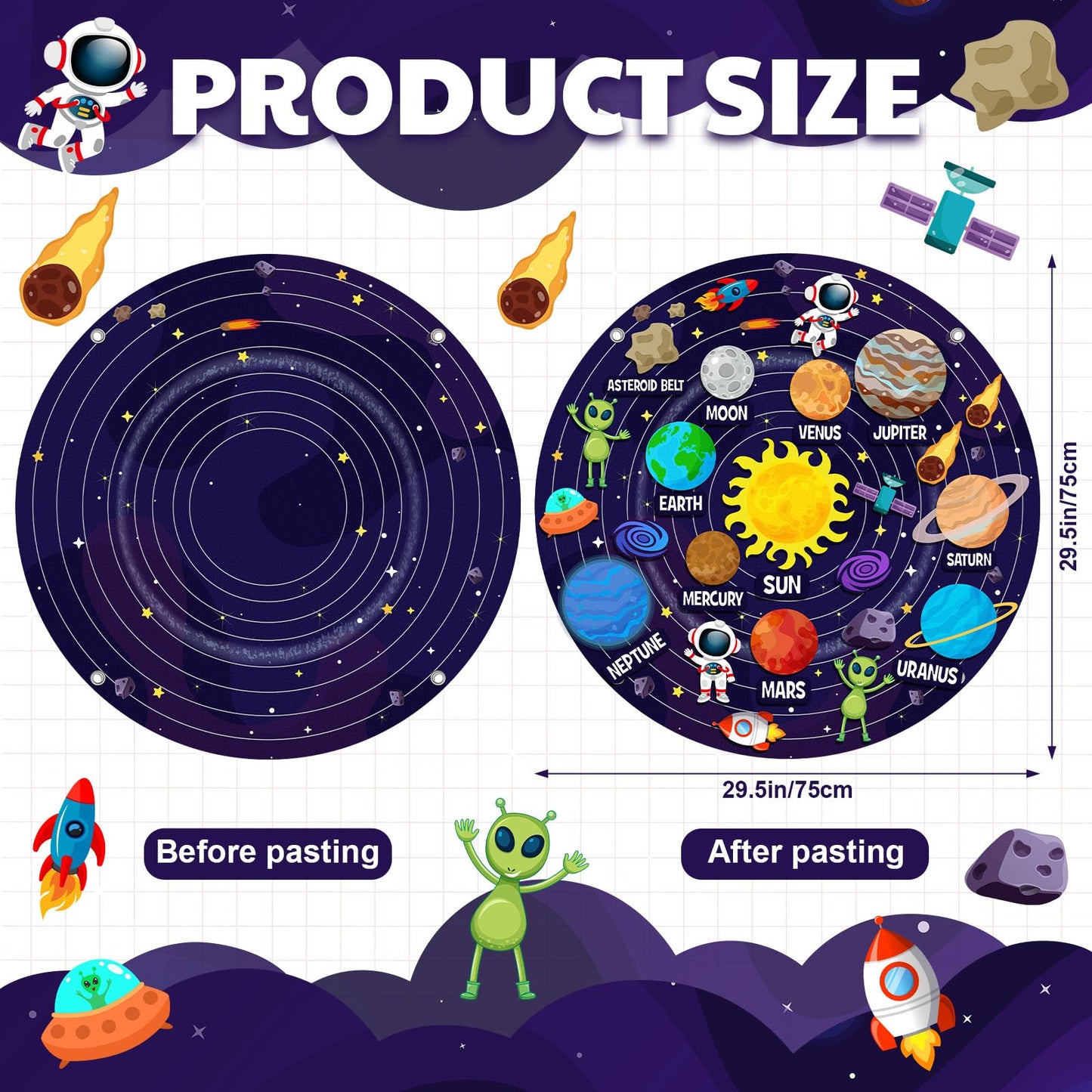 MiniInflat Felt Story Board Set Solar System Felt Story Board 2.5 Ft Outer Space Universe Storytelling Flannel Interactive Montessori Tool for Valentines Birthday Gift Space Learn (36,Solar)