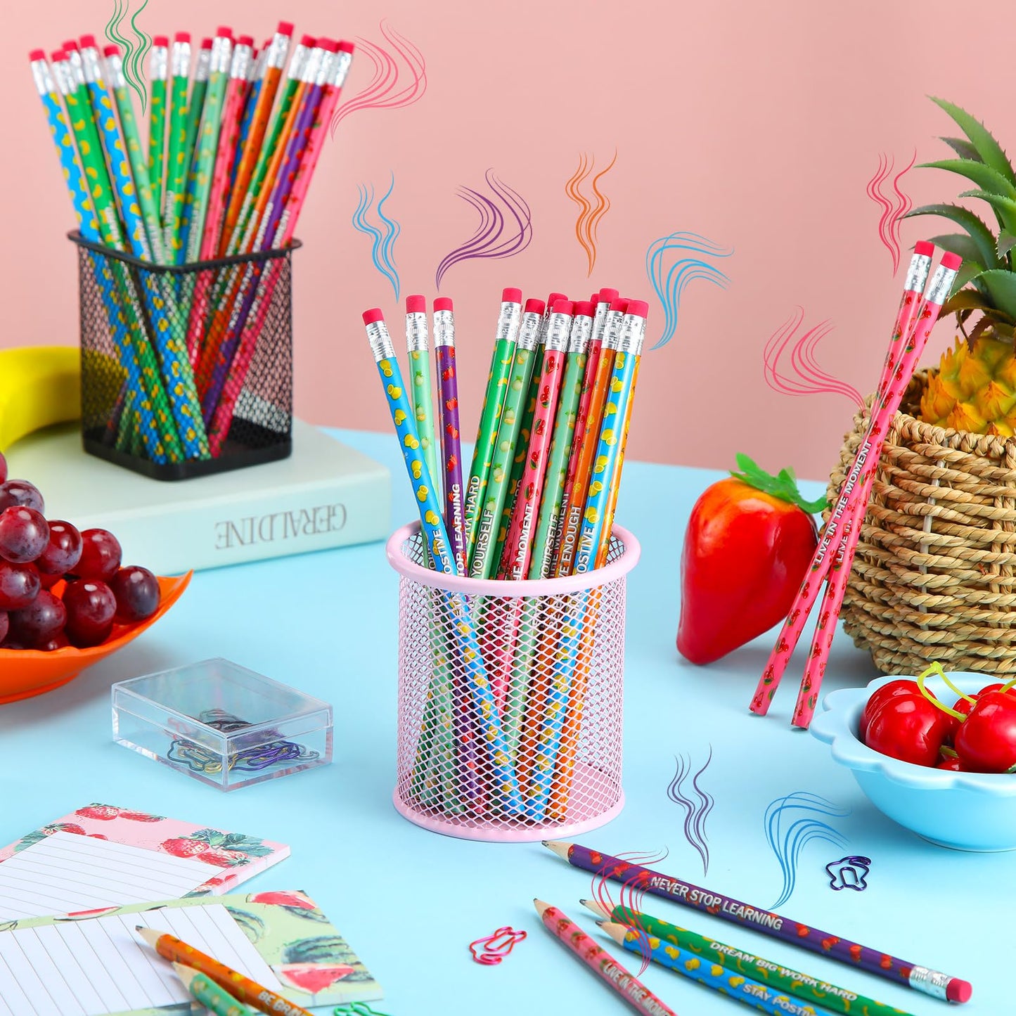 Gersoniel 240 Pcs Scented Pencils Bulk for Kids Inspirational Motivational Cute Fun Fruit Wood Graphite Pencils with Erasers for School Classroom Office Students Girls Boys Gifts Supplies