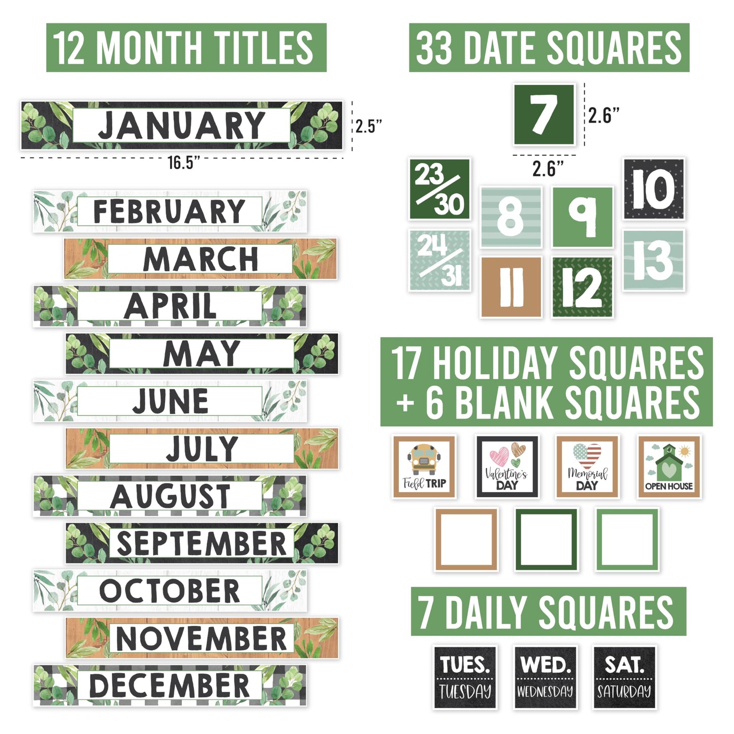 Hadley Designs Classroom Calendar Set Bulletin Board Decorations - Greenery School Calendar for Classroom Decor, Kindergarten Preschool Elementary Teacher Must Haves, Homeschool & Daycare Essentials