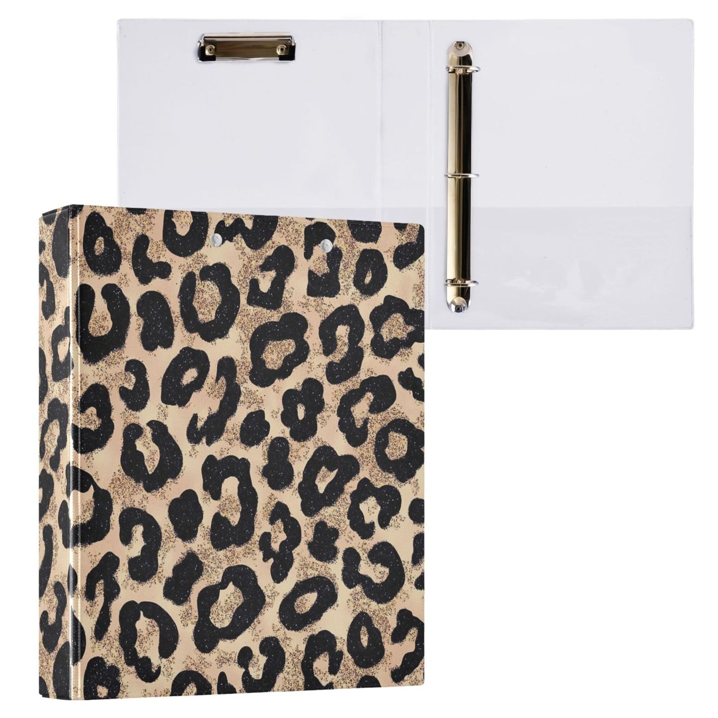 Leopard Round Ring Binders 1.5 Cheetah 3 Ring Clipboard Binder for Office School Work Supplies File Folder 200 Sheet Capacity Easy Open