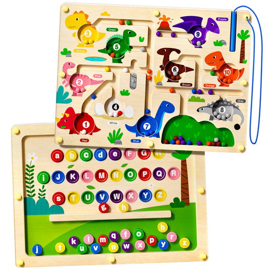 UMEREACT 2 in 1 Magnetic Color and Number Maze Double-Sided ABC Alphabet Puzzles Board Magnet Dinosaur Counting Maze Preschool Learning Montessori Education 3 4 5 Years Toys (Multicolored, One Size)