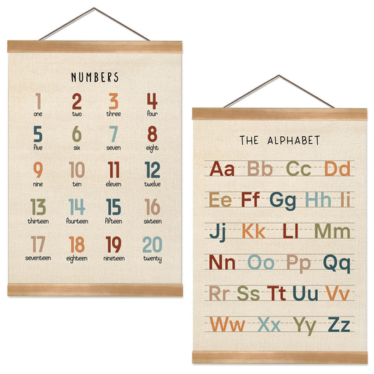 ZTGDA Alphabet Numbers Poster Set of 2, Alphabet Numbers Wall Art, ABC Banner Poster, Banner Wall Hanging Decor for Toddler Room Playroom Nursery Wall Classroom Decor 12x16inch (123&ABC-02)