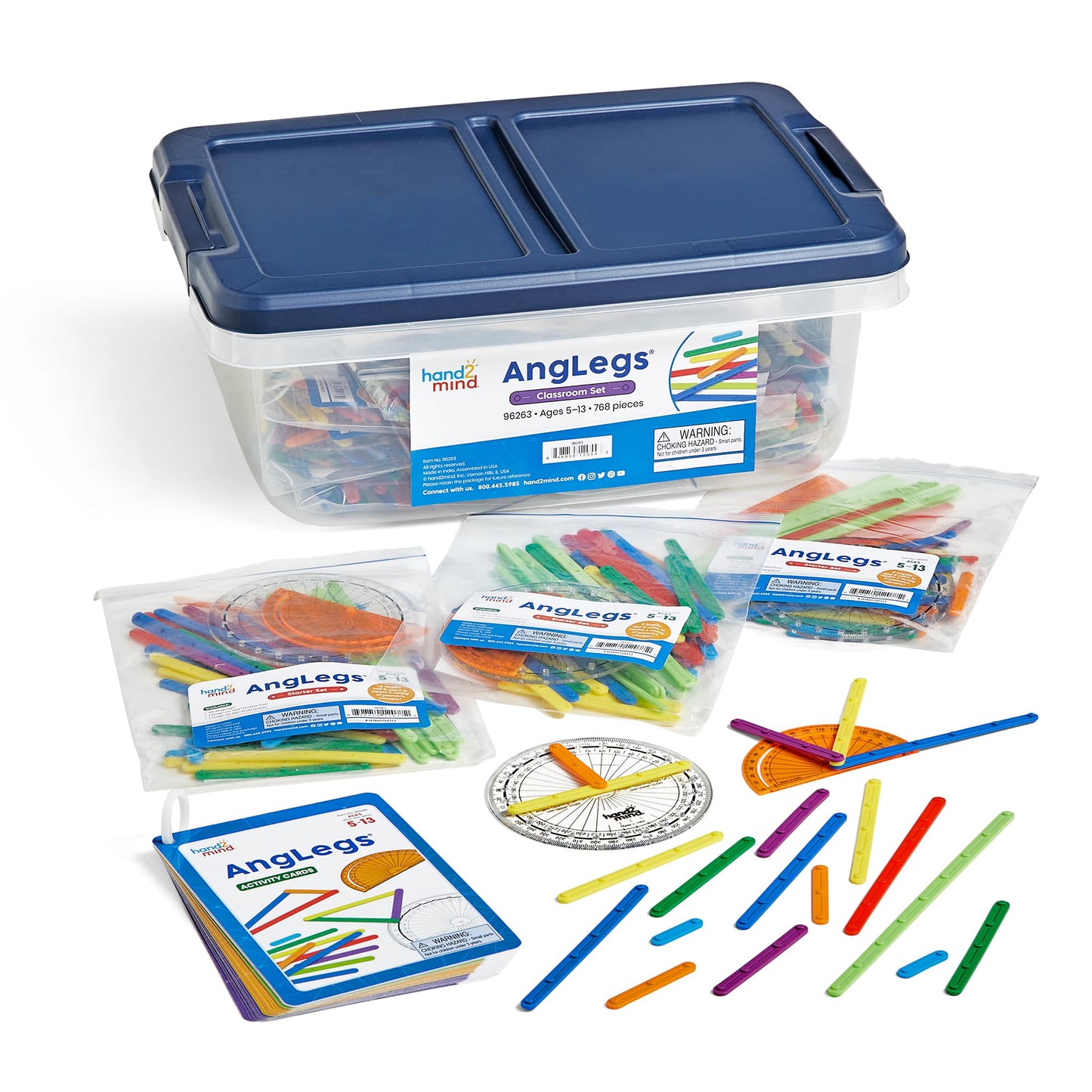 hand2mind AngLegs Classroom Set with 30 Protractors, Geometry Manipulatives, Geometric Shapes for Classroom, Montessori Math Materials, Math Teaching Tools, 4th Grade Math Manipulatives for Kids