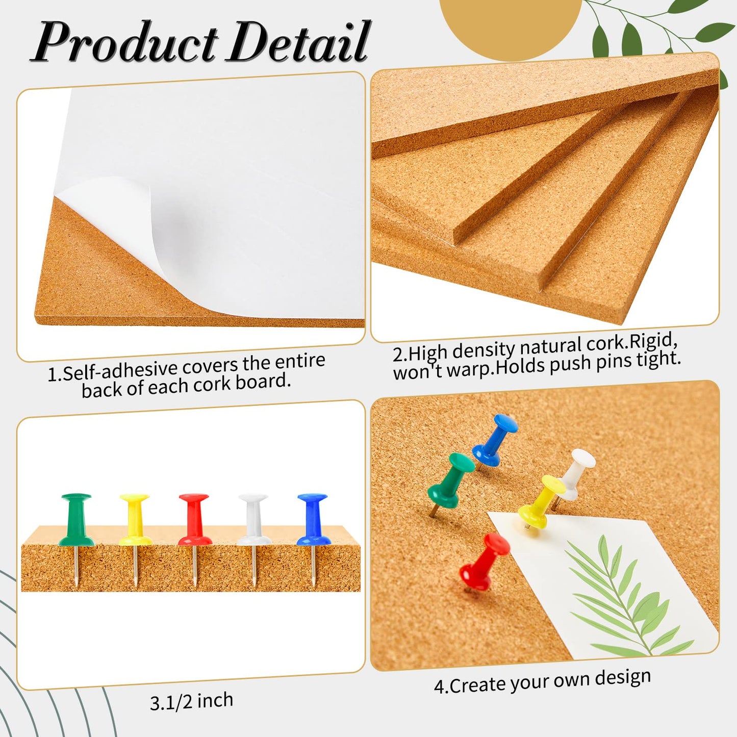 Reginary 19 Cork Board Tiles 12 x 12 in 0.5 in Thick Square Bulletin Boards Cork Tiles Bulk with Push Pins Mini Natural Self Adhesive Backing Corkboards for Wall Home Office Floor DIY(14 Pcs)