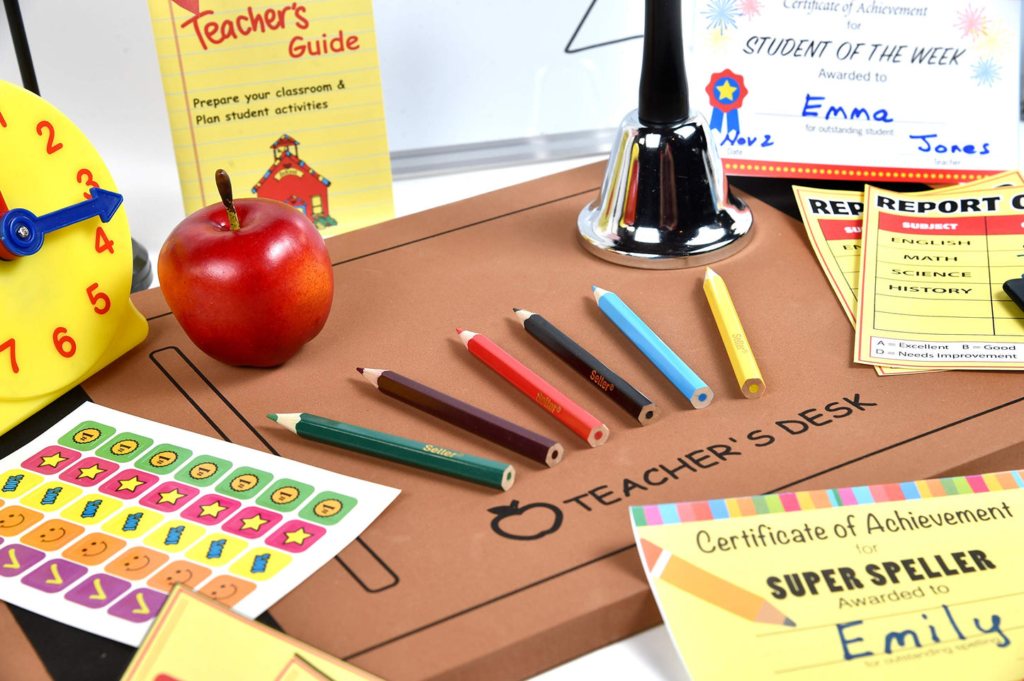Dr. STEM Toys - Play Teacher Role-Play Set Includes Reusable White Board, Bell, Report Cards, for Home or Classroom, Over 30 Pieces Included, Gift for Kids, Complete Set