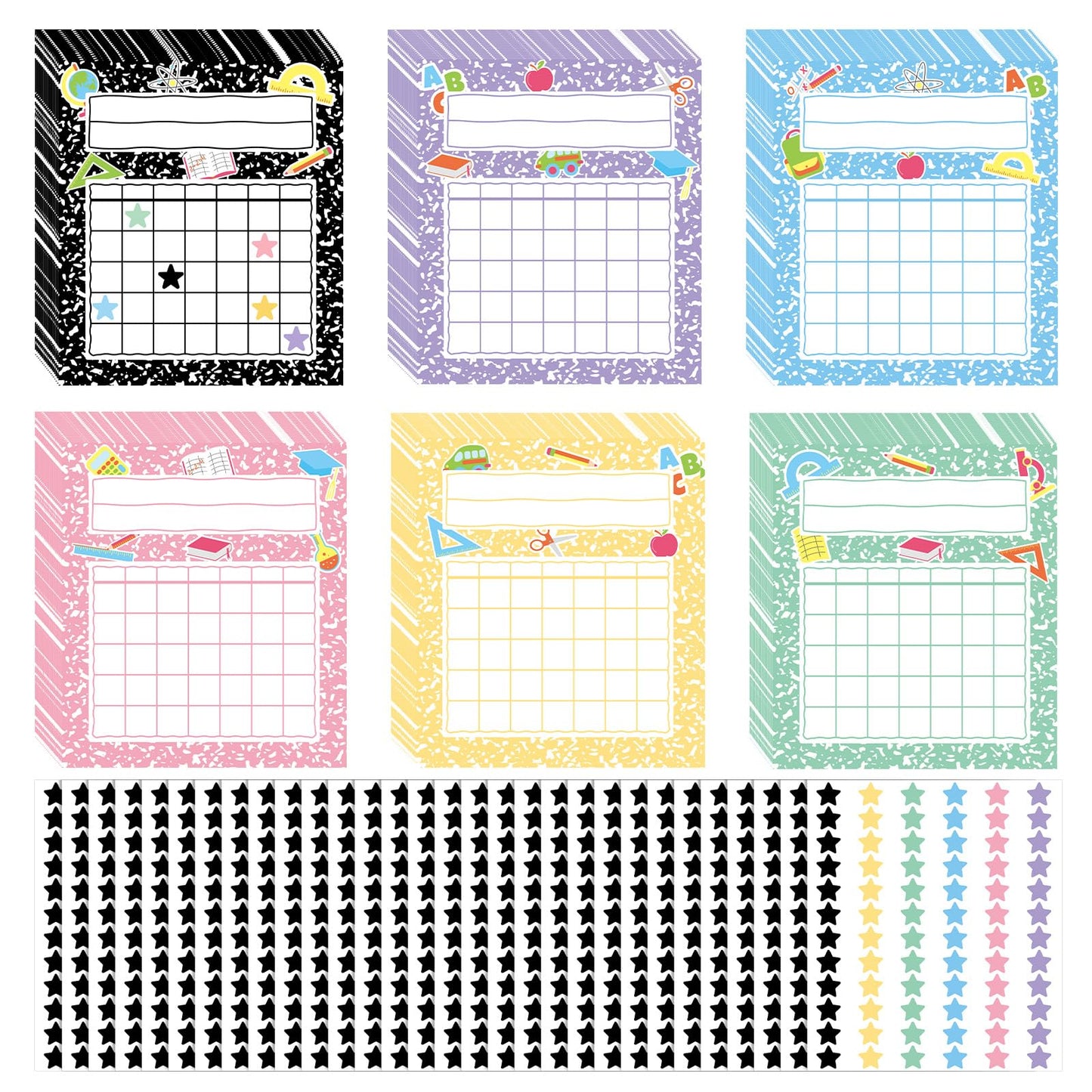 Sabary 120 Pack Composition Incentive Charts for Classroom with 59 Sheets 4248 Pcs Star Incentive Chart Stickers for Students Writing Achievement Progress Tracking Home Behavior Positive Reinforcement