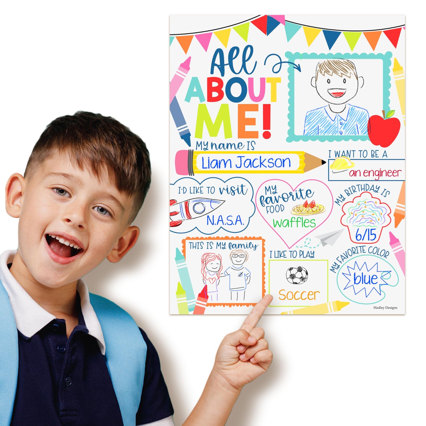 Hadley Designs All About Me Posters for Classroom Must Haves - 20 Star Student Poster, 100 Days of School Items, Star of The Week Poster Elementary Classroom Decor, End of School Year Teacher Supplies