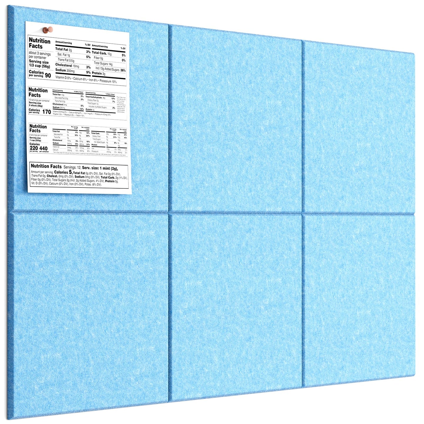 MaxGear Large Cork Board for Wall 36" x 24", Blue Bulletin Board, 6 Pack Felt Wall Tiles with Pushpins, Cork Boards for Office Push Pin Board Tack Board Felt Board