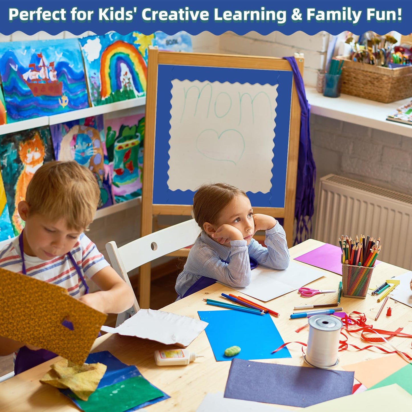 30 Pcs Magnetic Borders for Classroom Whiteboard - Royal Blue Magnetic Bulletin Board Border Set - Scalloped Chalkboard Border Strips for Teachers, Parents, DIY Home,School & Office Decoration