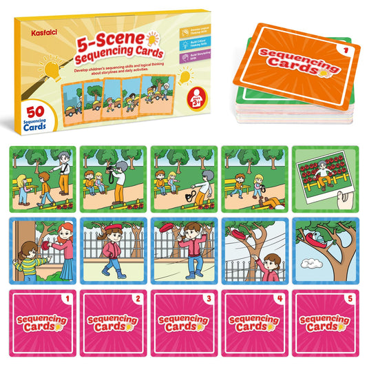 Kasfalci Sequencing Cards, Sequence Game for Kids, Speech Therapy Materials for Autism, Improve Storytelling,Social Skills, Sentence Building, Preschool Learning Activities for Classroom & Homeschool
