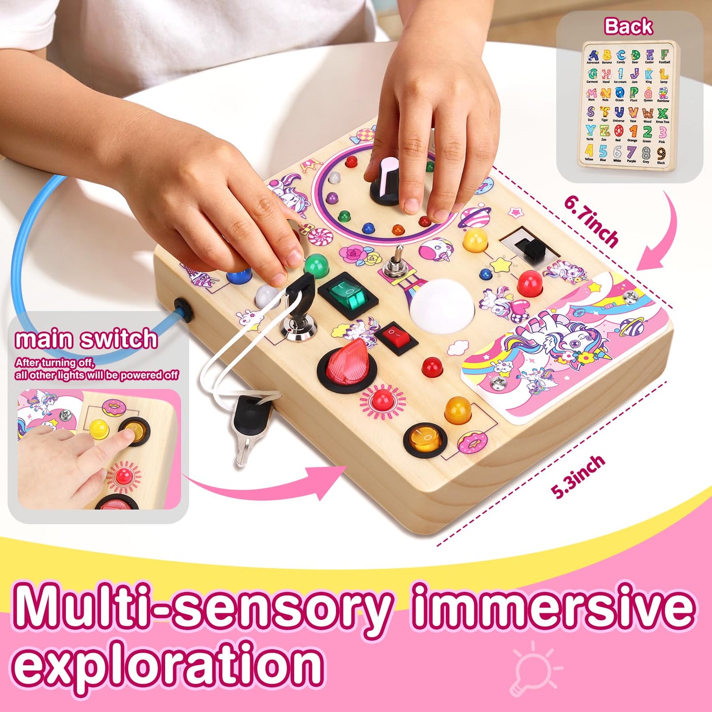 Grarain Busy Board for Toddlers - Montessori Educational Toy for 1-3 Year Old Boys & Girls | Travel-Friendly Sensory Learning Activity | Ideal for Kids with Autism(Unicorn Busy Board)