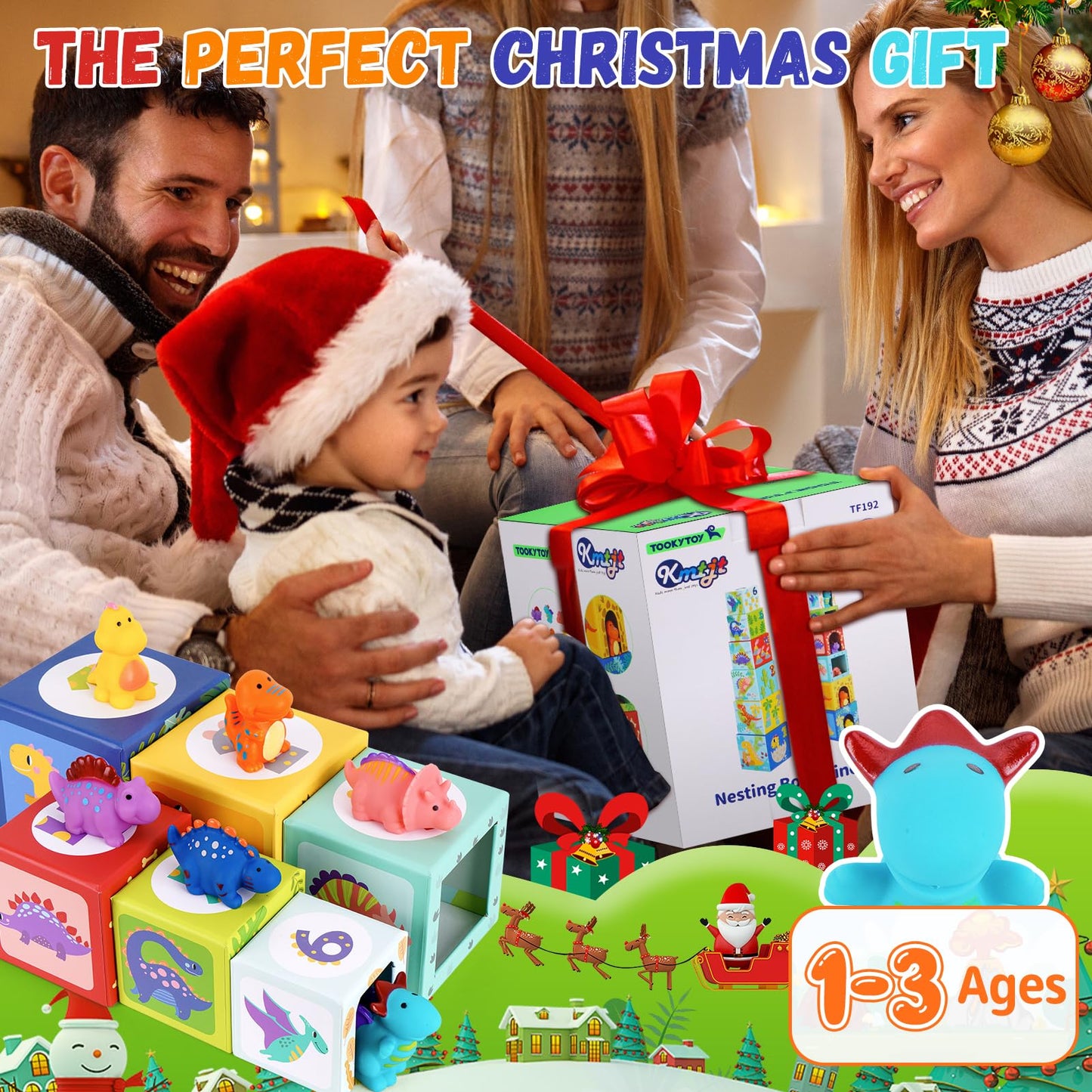 KMTJT Toddlers and Babies Dinosaur Sorting and Stacking Toys Blocks for 1-3 Kids Preschool Learning, Numbers Nesting Boxes Montessori Toys Gifts for 1 2 3 Year Old Baby Boys Girls
