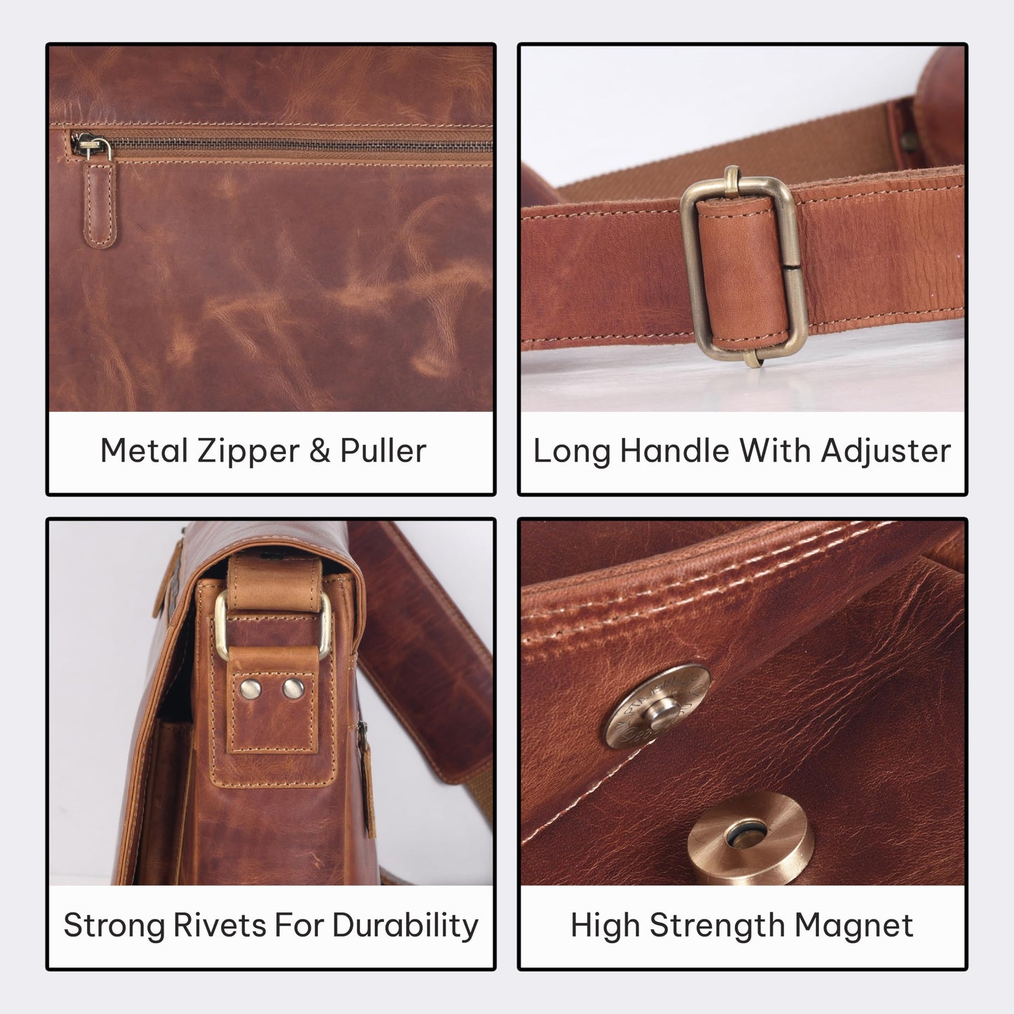VALENCHI 15" Full Grain Leather Laptop Messenger Bag For Men & Women - Padded 15.3" Laptop Compartment, Ample Storage & Pockets, Premium Natural Leather (Cognac Vintage)