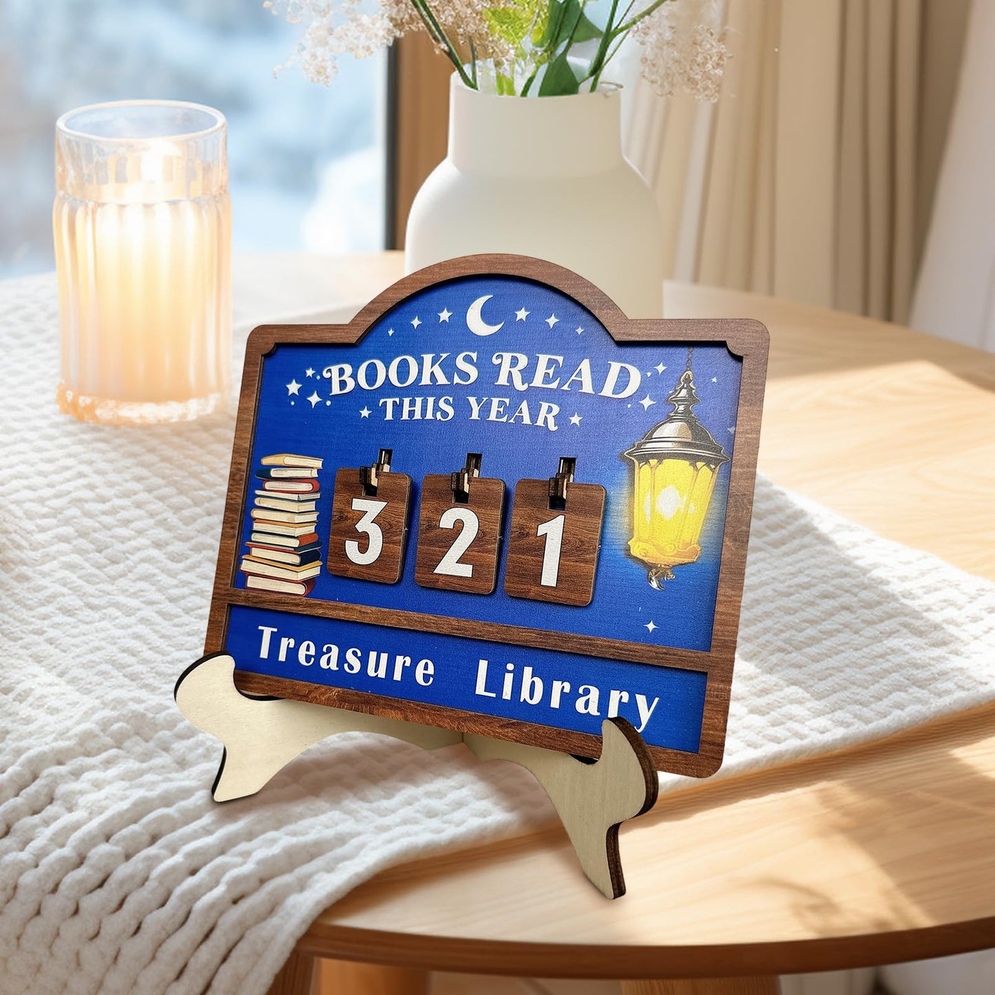 Reading Tracker Counter Sign, Wooden Books Read This Year Display, Book Lover Gift for Librarian, Reader, Teacher, Women, Wall and Table Decor for Home Library, Teachers, Book Lovers