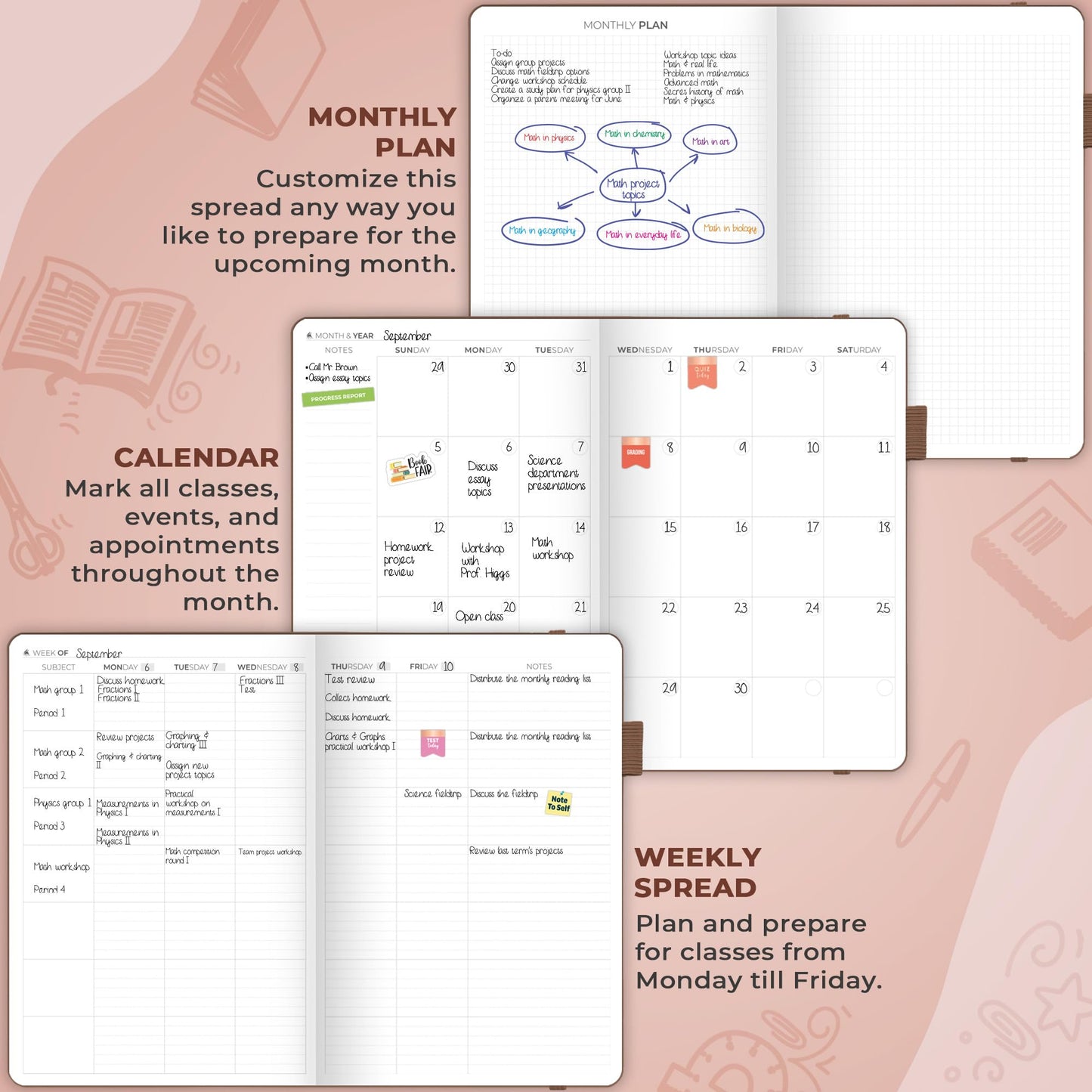 Clever Fox Teacher Planner – School Year Planner with Calendars & Lesson Plans – Teacher Plan Book for Classroom & Homeschool Organization - Undated, 7x10″, Hardcover (Dark Terracotta)