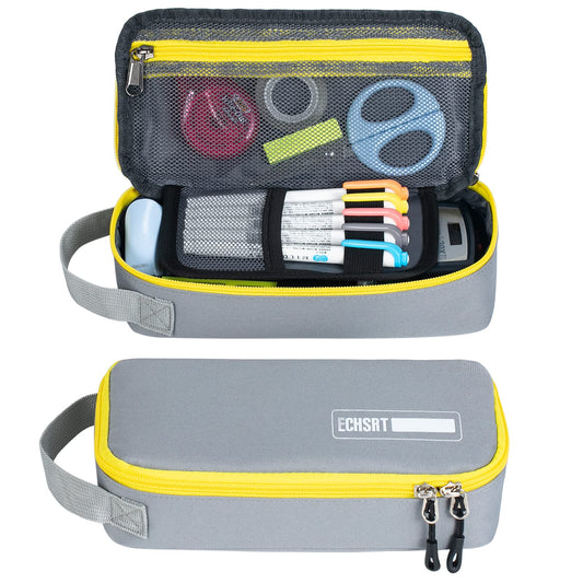ECHSRT Large Pencil Case, Aesthetic Pen Pouch with Big Capacity, Minimalist Portable Stationery Bag with Handle for Office Organizer Grey Pencil Cases