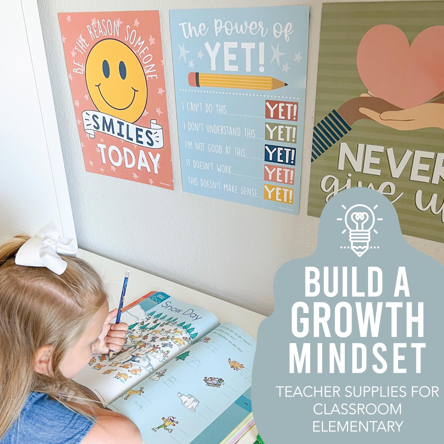 Hadley Designs Motivational Poster for Classroom Decor - 9 Growth Mindset Classroom Posters Elementary, Inspirational Wall Decor Middle School, Teacher Must Haves, Retro Bulletin Board Decorations