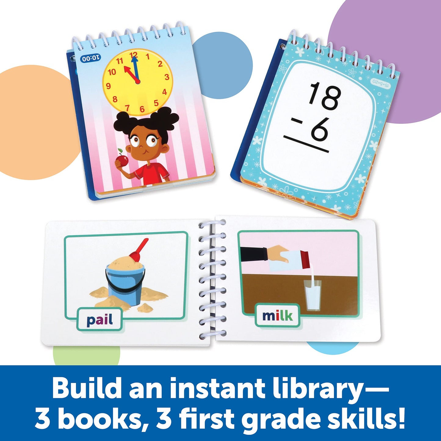 Learning Resources Skill Builders! First Grade Flipbook Library - 3 Pieces, Ages 6+, Math and Spelling Activities for Kids, First Grade Must Haves